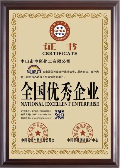 全国优秀企业证书